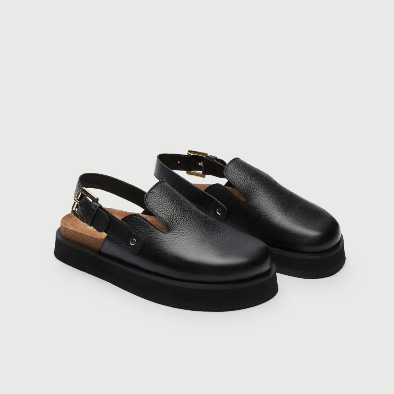 Barca Clog Mule Black Leather THREE QUARTER