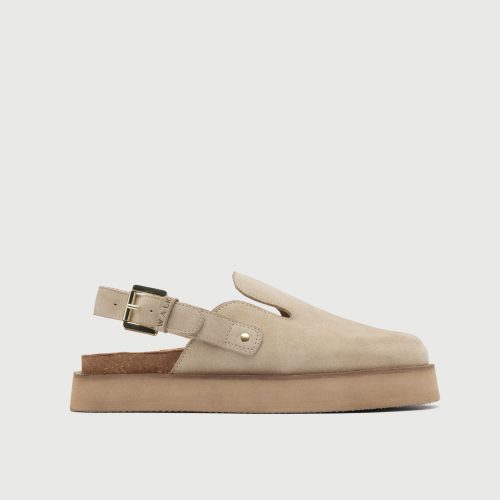 Walk London Womens Barca Clog Mule in Stone Suede