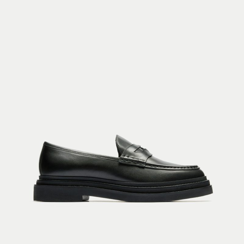 Walk London Mens Brooklyn Penny Loafer in Black Leather