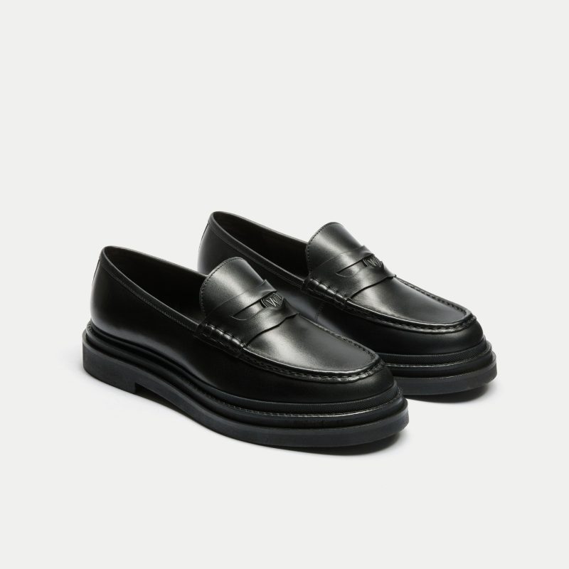 Brooklyn Penny Loafer Black Leather THREE QUARTER