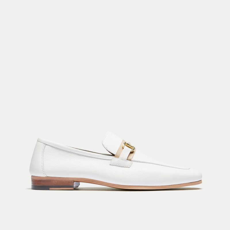 Walk London Mens Capri Trim Loafer in Off White Grain Leather