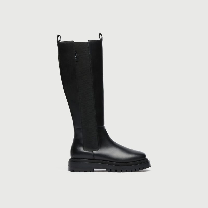 Walk London Women's Dana Tall Chelsea Boot in Black Leather