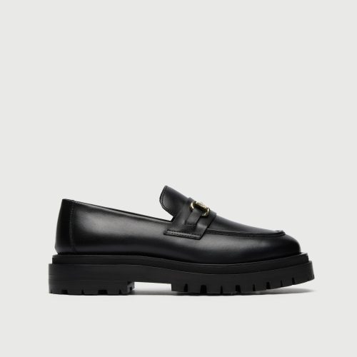 Walk London Womens Dana Trim Loafer in Black Leather