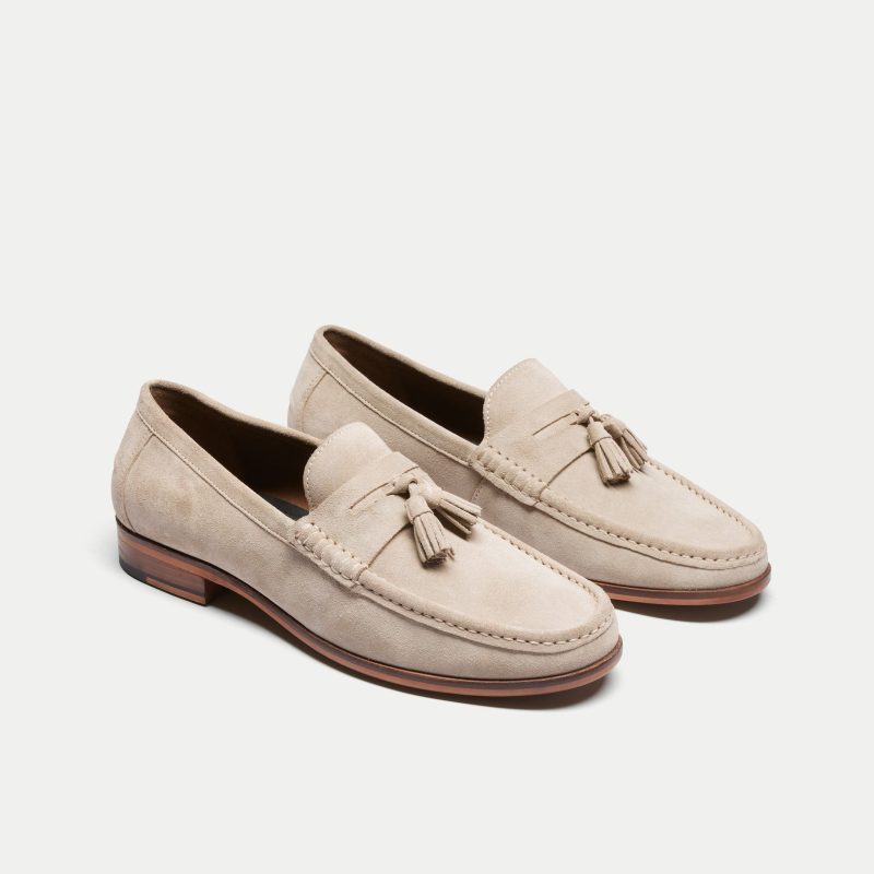 Tino Tassel Loafer Stone Suede THREE QUARTER