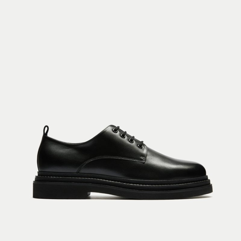 Walk London Mens Brooklyn Derby Shoe Black Leather