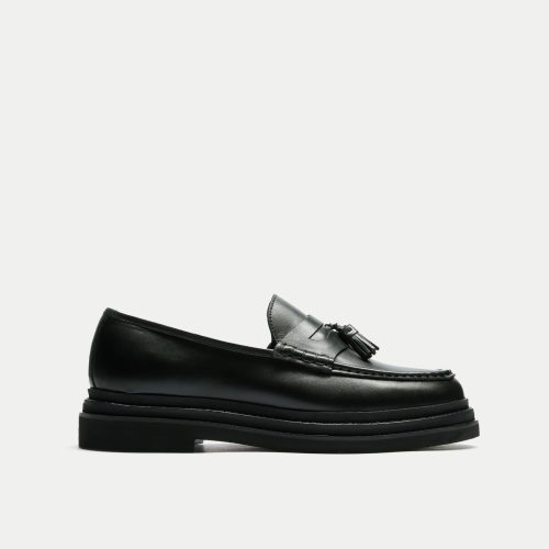 Walk London Mens Brooklyn Tassel Loafer in Black Leather