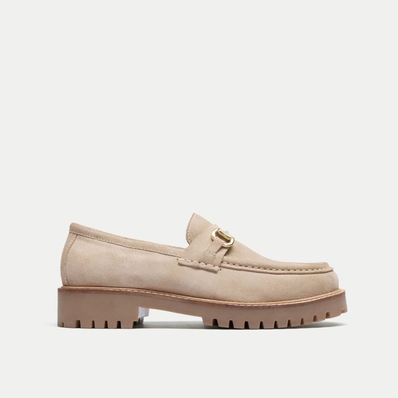 Walk London Womens Clara Trim Loafer in Stone Suede