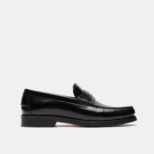 Walk London Mens Dalston Penny Loafer in High Shine Black Leather