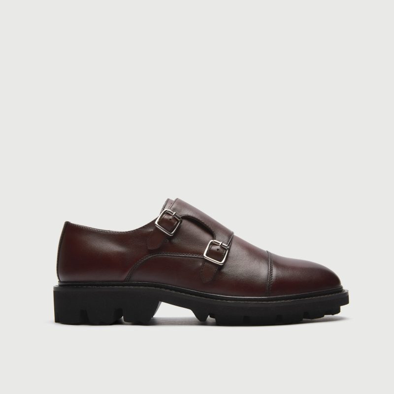 WALK London Mens Felix Monk Strap in Brown Leather