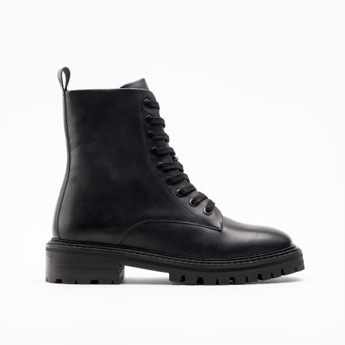 Walk London Womens Marina Lace Up Boot in Black Leather