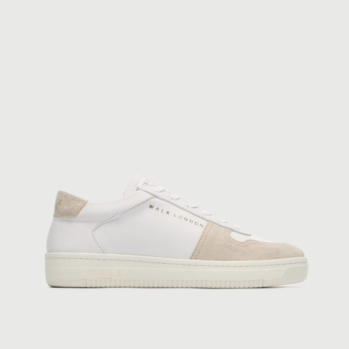 WALK London Mens Neo Sneaker in White Leather and Stone Suede