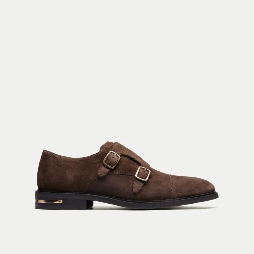 Walk London Mens Oliver Monk Strap Shoe in Brown Suede