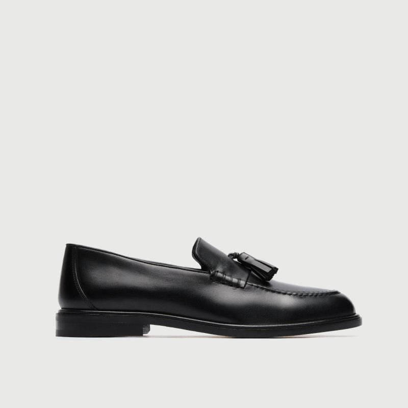 WALK London Mens Black Leather Putney Tassel Loafer