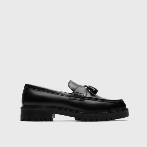 WALK London Men's Sean Tassel Loafer in Black Leather