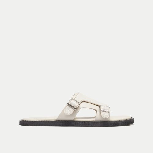 Walk London Mens Shore Slider in Off White Grain Leather