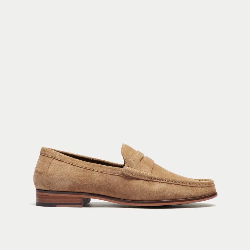 Walk London Mens Tino Saddle Loafer in Tan Suede