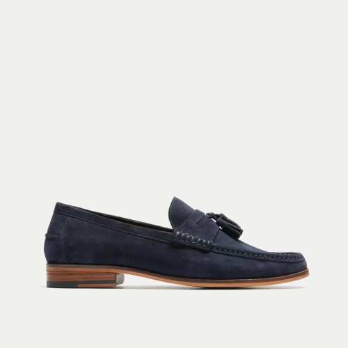 Walk London Mens Tino Tassel Loafer in Navy Suede