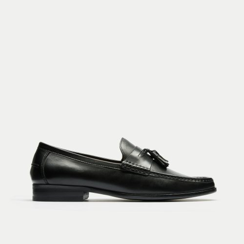 Walk London Mens Tino Tassel Loafer in Black Leather