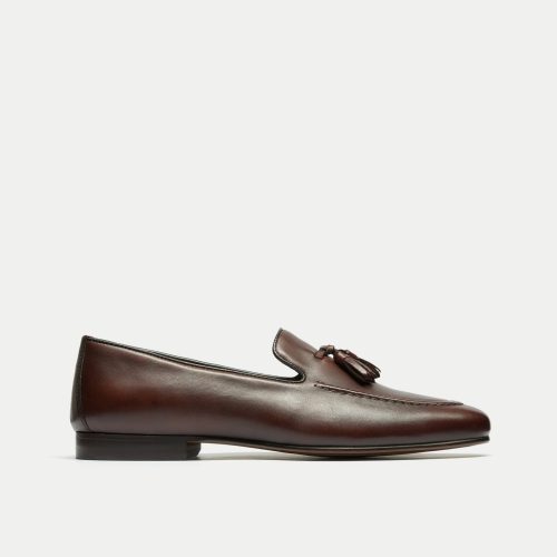 Walk London Mens Trent Tassel Loafer in Brown Leather