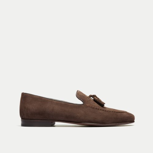 Walk London Mens Trent Tassel Loafer in Brown Suede