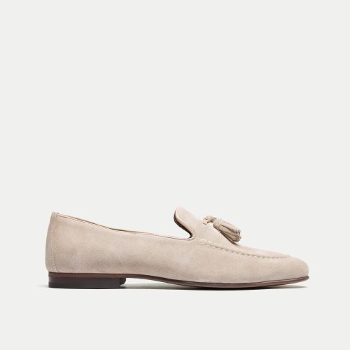 Walk London Mens Trent Tassel Loafer in Stone Suede